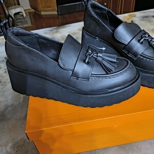 Black Platform Loafers with Tassels